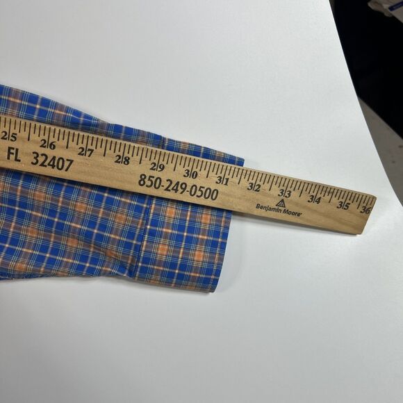 Coastal Cotton Plaid Long Sleeve Classic Fit Blue/Org Button Down Shirt Mens XXL - Picture 9 of 10